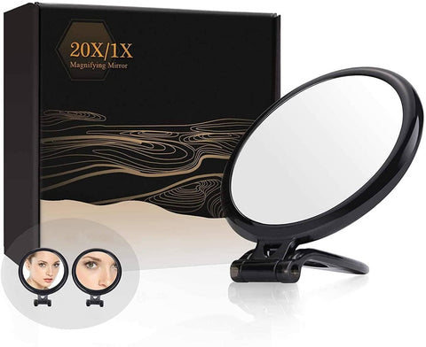 darrahopens Health & Beauty > Makeup Mirrors 20X Magnifying Hand Mirror Two Sided Use for Makeup Application, Tweezing, and Blackhead/Blemish Removal (12.5 cm Black)