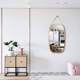 darrahopens Health & Beauty > Makeup Mirrors Hanging Full Length Wall Mirror - Solid Bamboo Frame and Adjustable Leather Strap for Bathroom and Bedroom