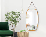 darrahopens Health & Beauty > Makeup Mirrors Hanging Full Length Wall Mirror - Solid Bamboo Frame and Adjustable Leather Strap for Bathroom and Bedroom