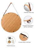 darrahopens Health & Beauty > Makeup Mirrors Hanging Round Wall Mirror 45 cm - Solid Bamboo Frame and Adjustable Leather Strap for Bathroom and Bedroom