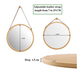 darrahopens Health & Beauty > Makeup Mirrors Hanging Round Wall Mirror 45 cm - Solid Bamboo Frame and Adjustable Leather Strap for Bathroom and Bedroom