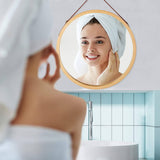 darrahopens Health & Beauty > Makeup Mirrors Hanging Round Wall Mirror 45 cm - Solid Bamboo Frame and Adjustable Leather Strap for Bathroom and Bedroom