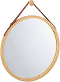 darrahopens Health & Beauty > Makeup Mirrors Hanging Round Wall Mirror 45 cm - Solid Bamboo Frame and Adjustable Leather Strap for Bathroom and Bedroom