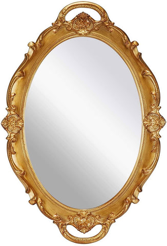 darrahopens Health & Beauty > Makeup Mirrors Oval Antique Gold 25 x 38 cm Vintage Carved Hanging Wall Mirror for Bedroom and Living-Room