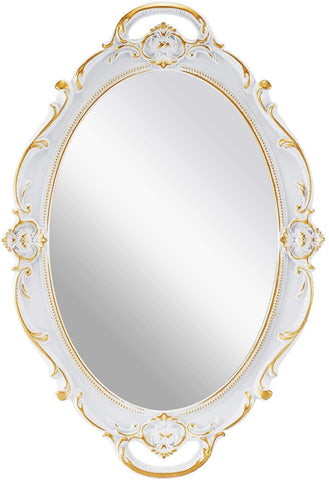 darrahopens Health & Beauty > Makeup Mirrors Oval Antique White 25 x 38 cm Vintage Carved Hanging Wall Mirror for Bedroom and Living-Room