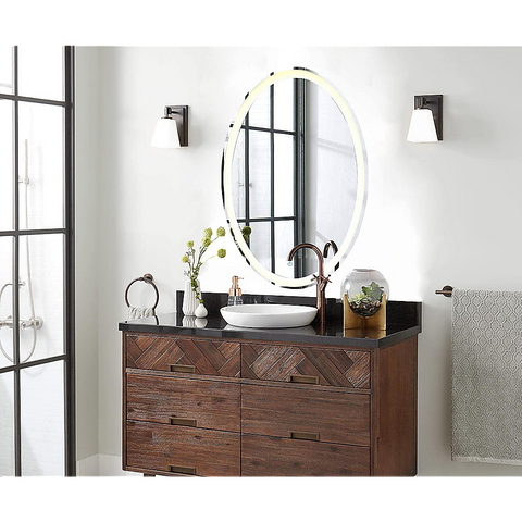 Darrahopens Health & Beauty > Makeup Mirrors Oval Mirror LED Anti-Fog 3 Colours Illuminated Bathroom Living Room