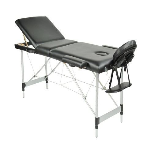 Darrahopens Health & Beauty > Massage Black 3 Fold Portable Aluminium Massage Table Massage Bed Beauty Therapy
