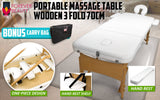 darrahopens Health & Beauty > Massage Forever Beauty White Portable Beauty Massage Table Bed 3 Fold 70cm Wooden