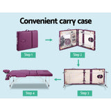 darrahopens Health & Beauty > Massage Zenses 3 Fold Portable Aluminium Massage Table Massage Bed Beauty Therapy Purple 75cm