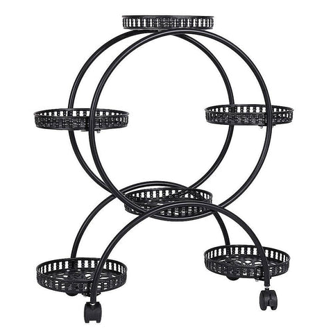 Darrahopens Home & Garden > Artificial Plants 4 Layer 6 Pots Flower Holder Plant Stand Shelf 4-Wheel Free Moving Rack
