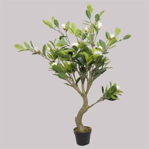 darrahopens Home & Garden > Artificial Plants Faux White Flowering Magnolia Tree with Pot 130cm