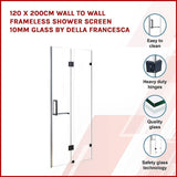 darrahopens Home & Garden > Bathroom Accessories 120 x 200cm Wall to Wall Frameless Shower Screen 10mm Glass By Della Francesca