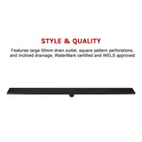 darrahopens Home & Garden > Bathroom Accessories 1200mm Bathroom Shower Black Grate Drain w/Centre outlet Floor Waste Square Pattern