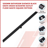 darrahopens Home & Garden > Bathroom Accessories 1200mm Bathroom Shower Black Grate Drain w/Centre outlet Floor Waste Square Pattern