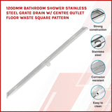 darrahopens Home & Garden > Bathroom Accessories 1200mm Bathroom Shower Stainless Steel Grate Drain w/Centre outlet Floor Waste Square Pattern