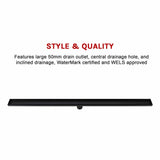 darrahopens Home & Garden > Bathroom Accessories 1200mm Tile Insert Bathroom Shower Black Grate Drain w/Centre outlet Floor Waste