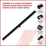 darrahopens Home & Garden > Bathroom Accessories 1200mm Tile Insert Bathroom Shower Black Grate Drain w/Centre outlet Floor Waste