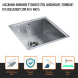 darrahopens Home & Garden > Bathroom Accessories 440x440mm Handmade Stainless Steel Undermount / Topmount Kitchen Laundry Sink with Waste