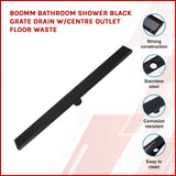 darrahopens Home & Garden > Bathroom Accessories 800mm Bathroom Shower Black Grate Drain w/Centre outlet Floor Waste