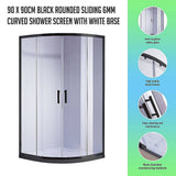 darrahopens Home & Garden > Bathroom Accessories 90 x 90cm Black Rounded Sliding 6mm Curved Shower Screen with White Base