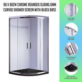 darrahopens Home & Garden > Bathroom Accessories 90 x 90cm Chrome Rounded Sliding 6mm Curved Shower Screen with Black Base