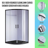 darrahopens Home & Garden > Bathroom Accessories 90 x 90cm Rounded Sliding 6mm Curved Shower Screen with Base in Black