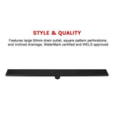 darrahopens Home & Garden > Bathroom Accessories 900mm Bathroom Shower Black Grate Drain w/Centre outlet Floor Waste Square Pattern