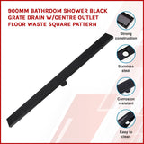 darrahopens Home & Garden > Bathroom Accessories 900mm Bathroom Shower Black Grate Drain w/Centre outlet Floor Waste Square Pattern