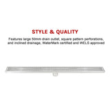 darrahopens Home & Garden > Bathroom Accessories 900mm Bathroom Shower Stainless Steel Grate Drain w/Centre outlet Floor Waste Square Pattern