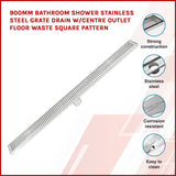 darrahopens Home & Garden > Bathroom Accessories 900mm Bathroom Shower Stainless Steel Grate Drain w/Centre outlet Floor Waste Square Pattern