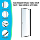 darrahopens Home & Garden > Bathroom Accessories Adjustable Semi Frameless Shower Screen (74~82) x 195cm Australian Safety Glass