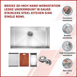 darrahopens Home & Garden > Bathroom Accessories BRIENZ 32-inch Nano Workstation Ledge Undermount 16 Gauge Stainless Steel Kitchen Sink Single Bowl