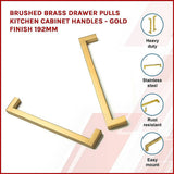 darrahopens Home & Garden > Bathroom Accessories Brushed Brass Drawer Pulls Kitchen Cabinet Handles - Gold Finish 192mm