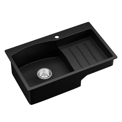 Darrahopens Home & Garden > Bathroom Accessories Cefito Kitchen Sink 74X45CM Granite Stone Basin Single Bowl Laundry Black