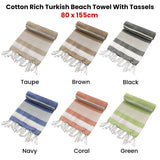 Darrahopens Home & Garden > Bathroom Accessories Cotton Rich Large Turkish Beach Towel with Tassels 80cm x 155cm Brown