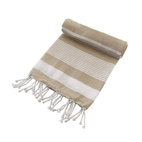 Darrahopens Home & Garden > Bathroom Accessories Cotton Rich Large Turkish Beach Towel with Tassels 80cm x 155cm Taupe