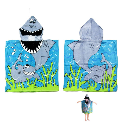 Darrahopens Home & Garden > Bathroom Accessories Cute Kids Cotton Hooded Towel Poncho 60 x 120 cm Shark