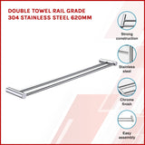 darrahopens Home & Garden > Bathroom Accessories Double Towel Rail Grade 304 Stainless Steel 620mm