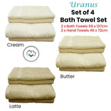 Darrahopens Home & Garden > Bathroom Accessories Pack of 4 Uranus Cotton Bath Towel Set Butter