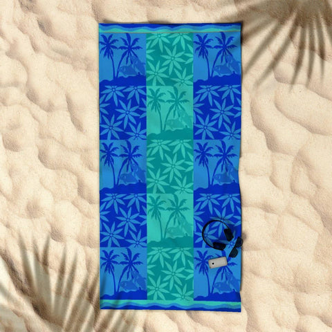 Darrahopens Home & Garden > Bathroom Accessories Rans Premium Cotton Jacquard Beach Towel Palm Tree Blue