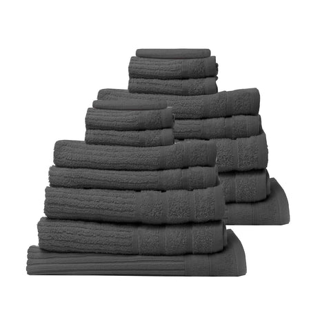 darrahopens Home & Garden > Bathroom Accessories Royal Comfort 16 Piece Egyptian Cotton Eden Towel Set 600GSM Luxurious Absorbent - Granite