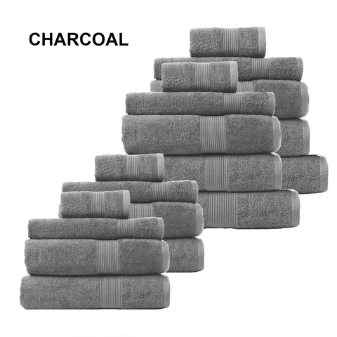 darrahopens Home & Garden > Bathroom Accessories Royal Comfort 18 Piece Cotton Bamboo Towel Bundle Set 450GSM Luxurious Absorbent - Charcoal