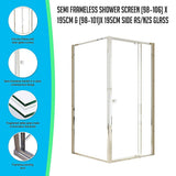 darrahopens Home & Garden > Bathroom Accessories Semi Frameless Shower Screen (98~106)x 195cm & (98~101)x 195cm Side AS/NZS Glass