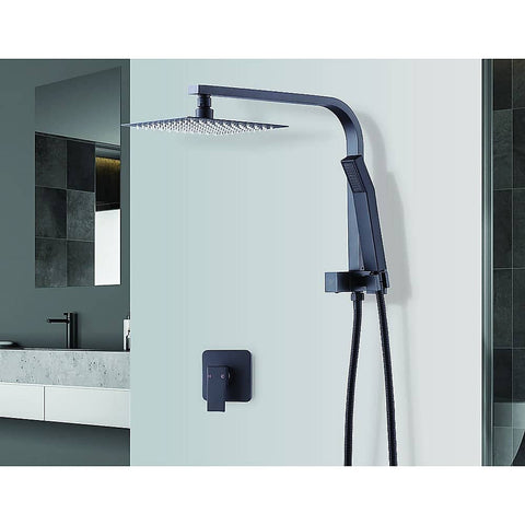 darrahopens Home & Garden > Bathroom Accessories WELS 8" Rain Shower Head Set Square Dual Heads Faucet High Pressure With Mixer