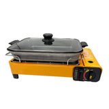 Darrahopens Home & Garden > BBQ Portable Gas Stove Burner Butane BBQ Camping Gas Cooker With Non Stick Plate Black with Fish Pan and Lid