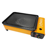 Darrahopens Home & Garden > BBQ Portable Gas Stove Burner Butane BBQ Camping Gas Cooker With Non Stick Plate Black with Fish Pan and Lid