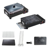 Darrahopens Home & Garden > BBQ Portable Gas Stove Burner Butane BBQ Camping Gas Cooker With Non Stick Plate Black with Fish Pan and Lid