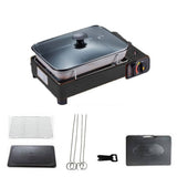 Darrahopens Home & Garden > BBQ Portable Gas Stove Burner Butane BBQ Camping Gas Cooker With Non Stick Plate Black with Fish Pan and Lid