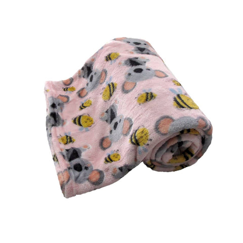 Darrahopens Home & Garden > Bedding 190GSM Girls Cute Ultra Soft Coral Fleece Throw 127 x 152cm Bees & Koalas