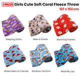 Darrahopens Home & Garden > Bedding 190GSM Girls Cute Ultra Soft Coral Fleece Throw 127 x 152cm Watermelon & Cherries